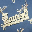 14K GOLD PLATED NAME PLATE W/ ROLEX CROWN  NECKLACE ANY NAME UP TO 9 LETTERS
