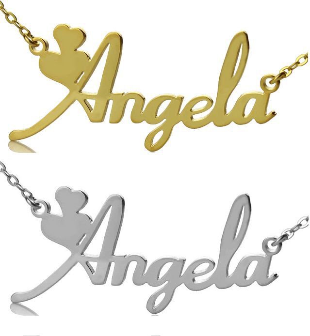 Personalized 18K Gold Plated / Sterling Silver Name Plate Necklace Fiolex Girls