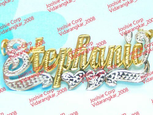 PERSONALIZED 14K GOLD PLATED NAME PLATE NECKLACE W/CHA *ANY NAME 2TONE US SELLER