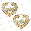 Personalized 3:00" Gold / 2TONE / Silver Heart Bamboo Name  Earrings (LARGE)