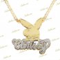 PERSONALIZED 14k GP DOUBLE PLATED 3D BUNNY  NAME PLATE NECKLACE ANY NAME US SELL