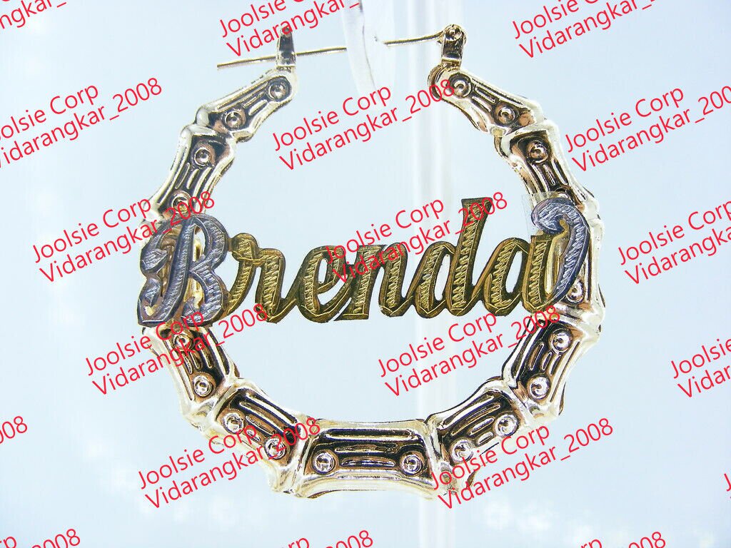 PERSONALIZED 14K GOLD PLATED  2" MEDIUM  BAMBOO NAME EARRINGS ANY NAME US SELLER
