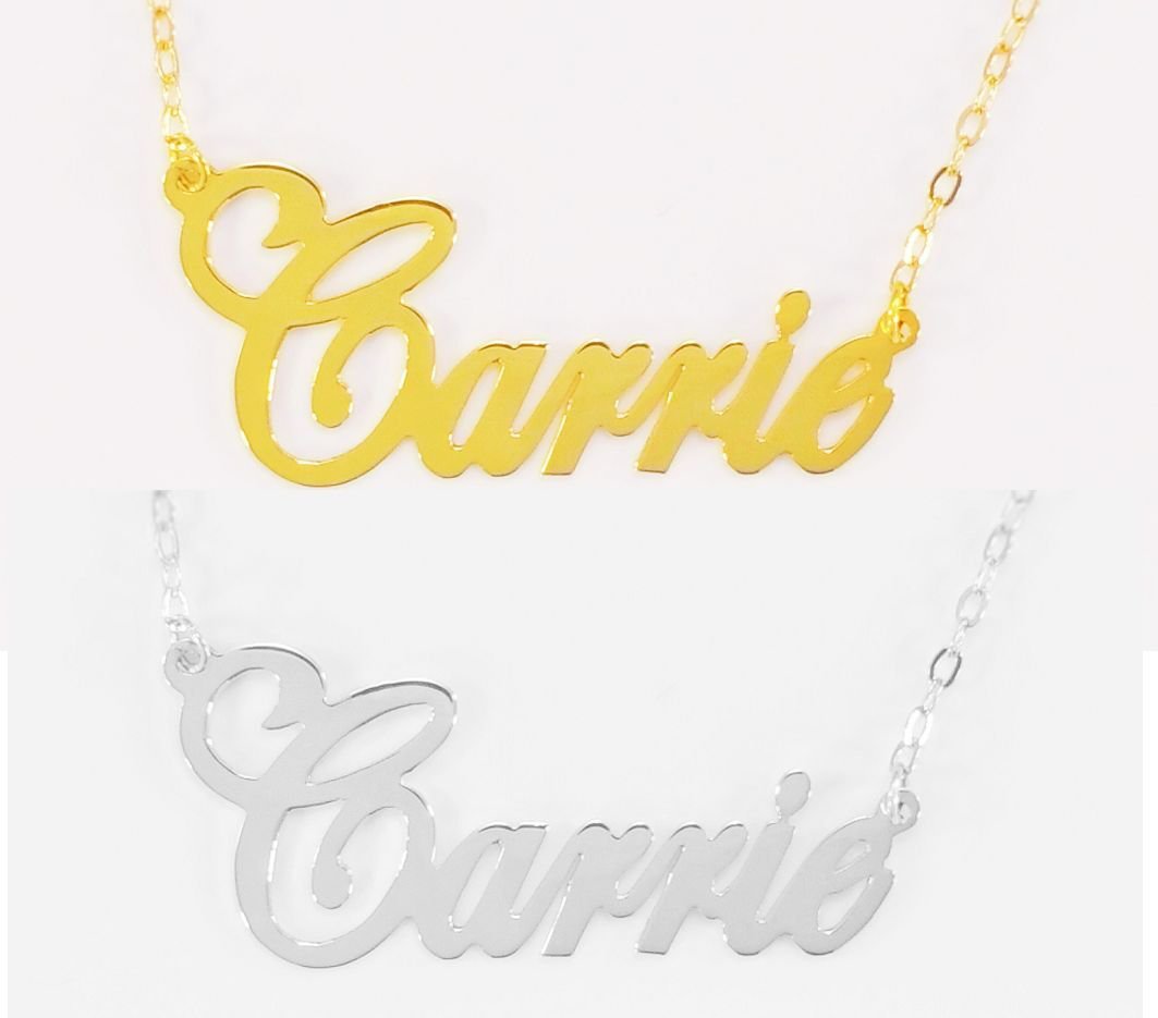 Personalized 18K Gold Plated / Sterling Silver Name Plate Necklace Carrie Style