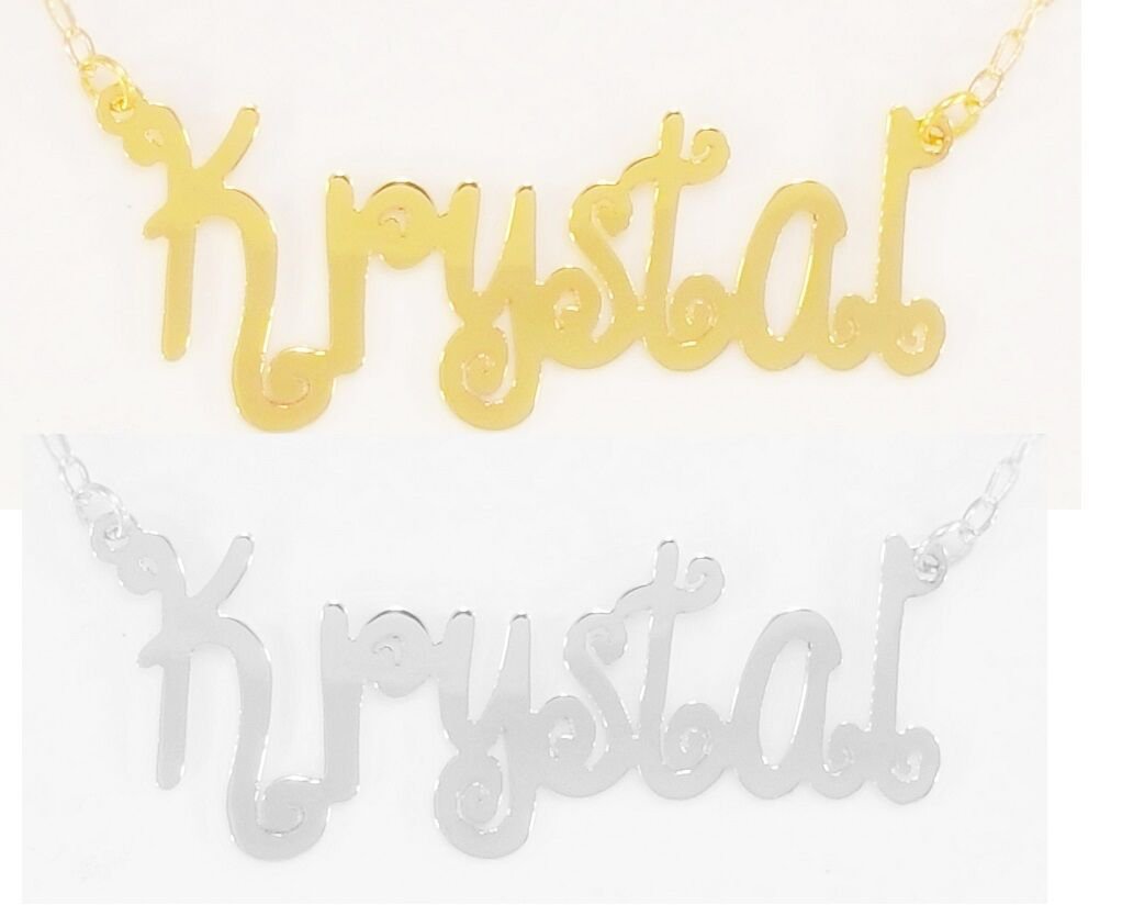 Personalized 18K Gold Plated / Sterling Silver Name Necklace Retro Style Curly