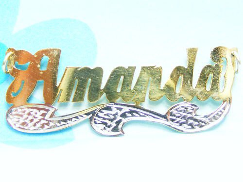 PERSONALIZED 14K GOLD / SILVER NAME PLATE CHAIN AMANDA