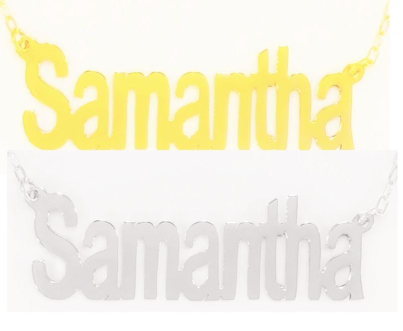 Personalized 18K Gold Plated / Sterling Silver Name Plate Necklace Arial Block