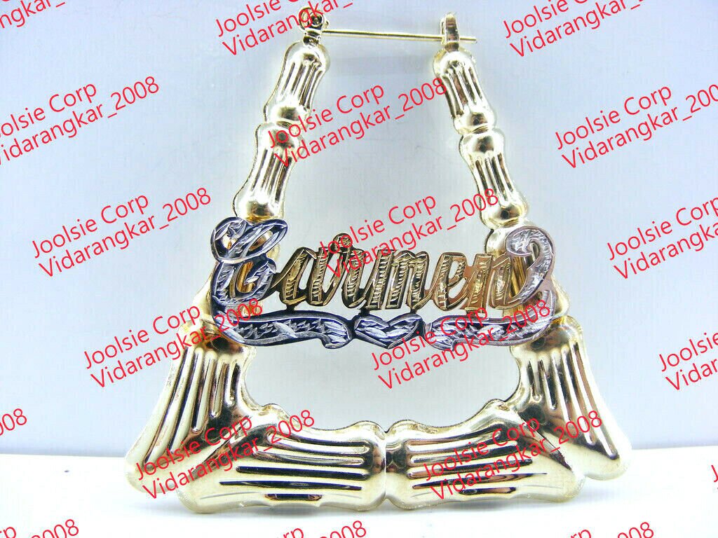PERSONALIZED 14K GP MEDIUM TRIANGULAR BAMBOO NAME EARRINGSDOOR KNOCKERS* US