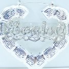 PERSONALIZED SILVER 2 1/2" HEART BAMBOO NAME EARRINGS H