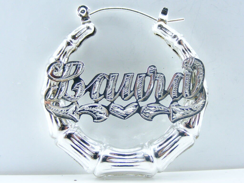 PERSONALIZED 1.25" (small) SILVER PLATED BAMBOO EARRINGS * FREE SHIP WITHIN US