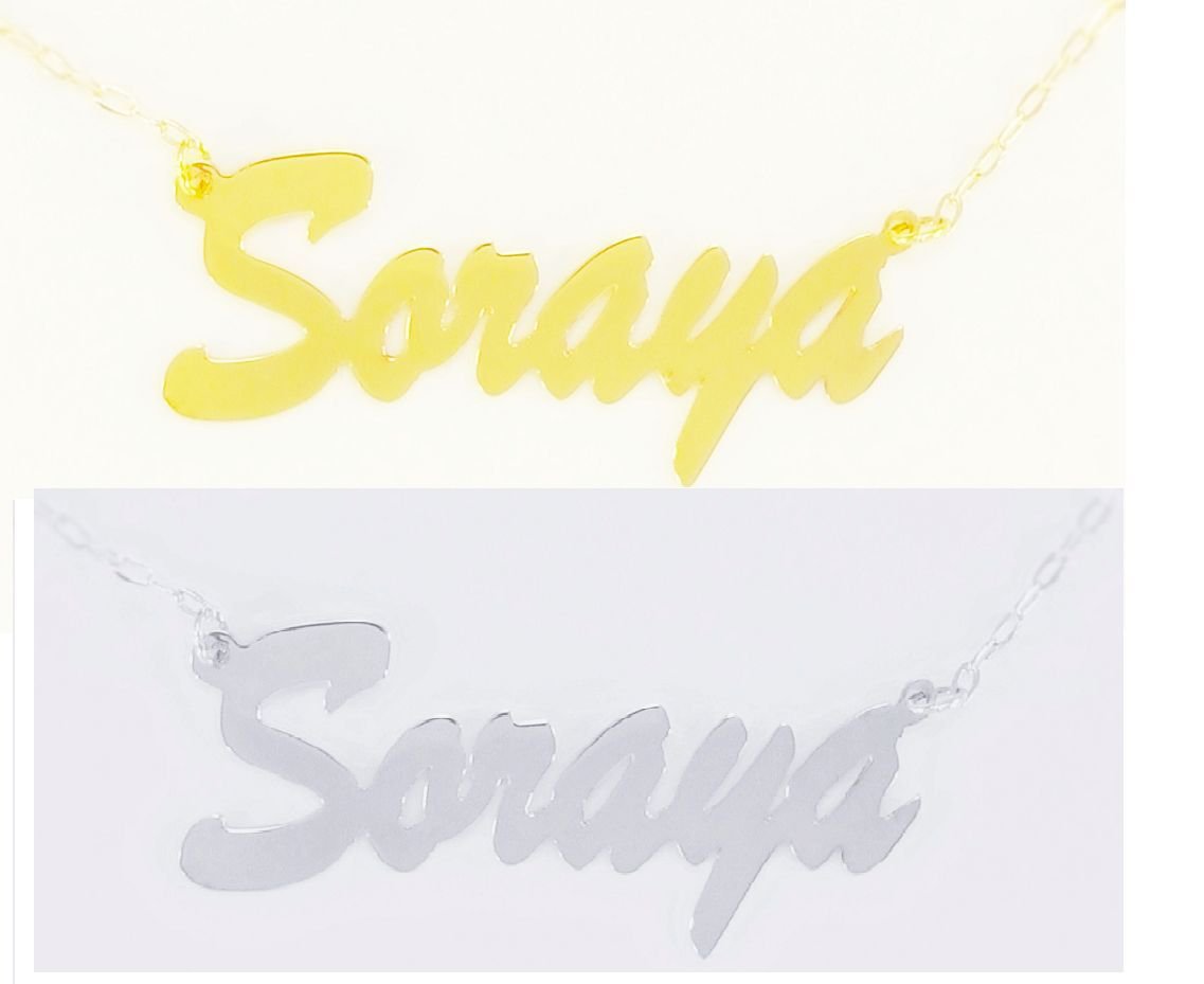 Personalized 18K Gold Plated / Sterling Silver Name Plate Necklace Brush MT Font
