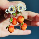 Small Garden White Poppy and Crisp Apple Dangle Earrings Les Nereides
