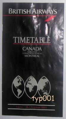 BRITISH AIRWAYS - 1991 CANADA TIMETABLE