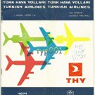 TURKISH AIRLINES - 1971 SUMMER TIMETABLE - RARE