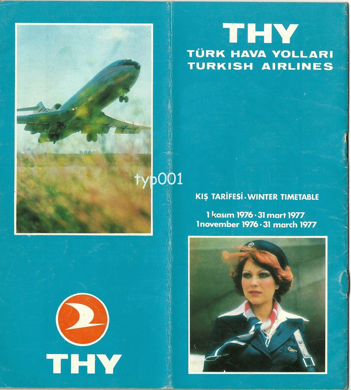 TURKISH AIRLINES 19761977 WINTER SYSTEM TIMETABLE RARE