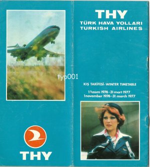 TURKISH AIRLINES - 1976-1977 WINTER SYSTEM TIMETABLE - RARE