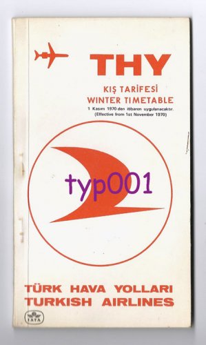 TURKISH AIRLINES - 1970 WINTER SYSTEM TIMETABLE & RATES - VISCOUNT, F-27 & DC-9