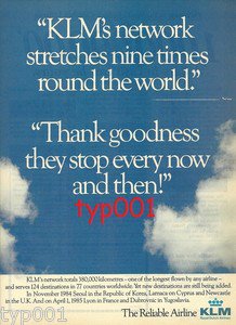 KLM - 1985 - KLM'S NETWORK STRETCHES NINE TIMES AROUND THE WORLD  PRINT AD