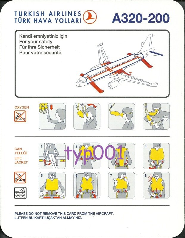 TURKISH AIRLINES 2008 AIRBUS A320200 SAFETY CARD 02