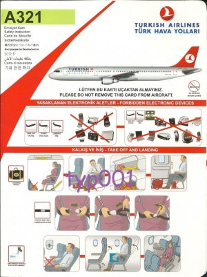 TURKISH AIRLINES - 2009 - AIRBUS A321 SAFETY CARD