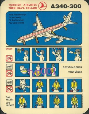 TURKISH AIRLINES - AIRBUS A340-300 SAFETY CARD