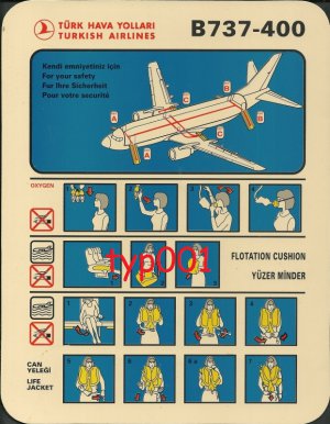 TURKISH AIRLINES - BOEING B737-400 SAFETY CARD - 02