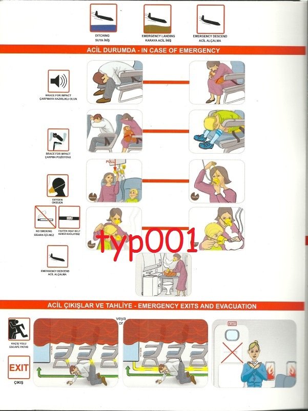 TURKISH AIRLINES 2009 BOEING B737800 SAFETY CARD 07