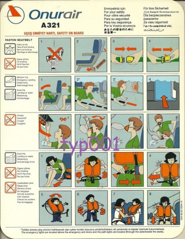 ONUR AIR - 2004 - AIRBUS A321 SAFETY CARD - TURKISH