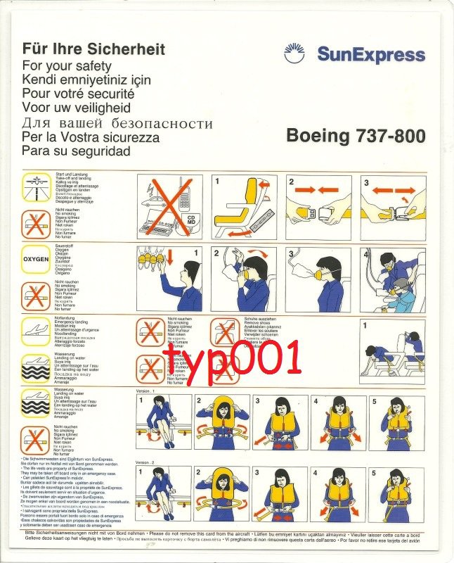 SUNEXPRESS AIRLINES - BOEING 737-800 SAFETY CARD - 01 - TURKISH - GERMAN AIRLINE