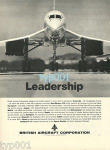 BAC BRITISH AIRCRAFT CORPORATION - 1973 - LEADERSHIP THE CONCORDE PRINT AD