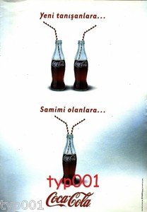 COCA COLA TURKEY 2003 -  FOR THOSE JUST MET VS INTIMATE ONES TURKISH PRINT AD