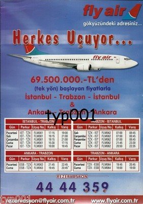 FLY AIR - 2003 TIMETABLE PRINT AD - DEFUNCT TURKISH AIRLINE