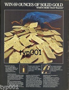 VAT 69 - 1977 WIN 69 OUNCES OF SOLID GOLD PRINT AD
