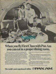 PAN AM - 1973 - PROPER DINING ROOM IN FIRST CLASS PRINT AD