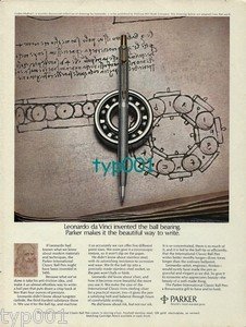 PARKER - 1973 - LEONARDO DA VINCI INVENTED THE BALL BEARING PRINT AD