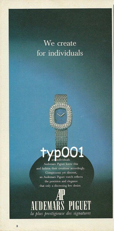 AUDEMARS PIGUET - 1974 - WE CREATE FOR INDIVIDUALS - 1 PRINT AD