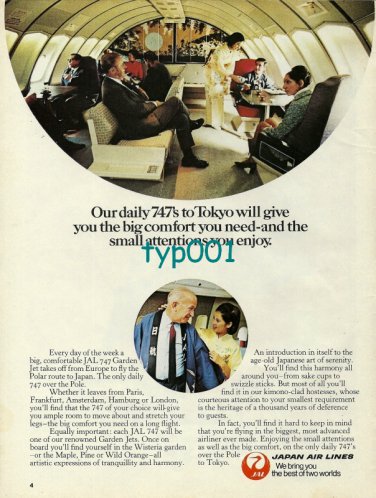JAL JAPAN AIR LINES - 1973 - DAILY 747S TO TOKYO PRINT AD