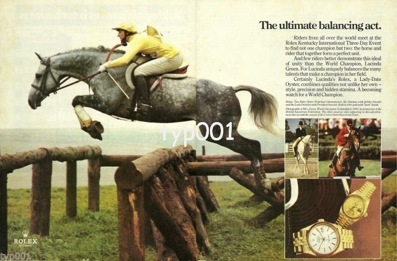 ROLEX - 1984 - ULTIMATE BALANCING ACT - LUCINDA GREEN HORSE RACING EQUESTRIAN PRINT AD