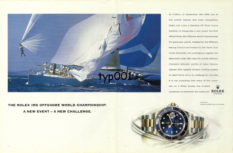 ROLEX - 1999 - ROLEX IMS OFFSHORE WORLD CHAMPIONSHIP - SUBMARINER PRINT AD