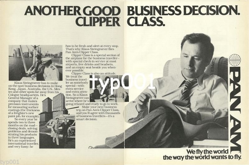 PAN AM - 1980 - ANOTHER GOOD BUSINESS DECISION CLIPPER CLASS B&W PRINT AD
