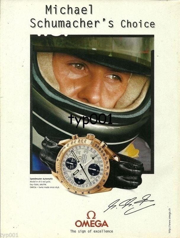 OMEGA - 1998 - MICHAEL SCHUMACHER'S CHOICE SPEEDMASTER PRINT AD - FORMULA 1