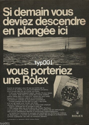ROLEX - 1968 -  IF YOU WERE TO DIVE HERE TOMORROW YOU'D WEAR A ROLEX PRINT AD