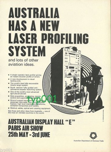 AUSTRALIA - 1973 - NEW LASER PROFILING SYSTEM AND OTHER AVIATION IDEAS PRINT AD