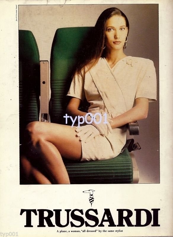 TRUSSARDI - 1988 - A PLANE A WOMAN ALL DRESSED BY SAME STYLIST ALITALIA PRINT AD