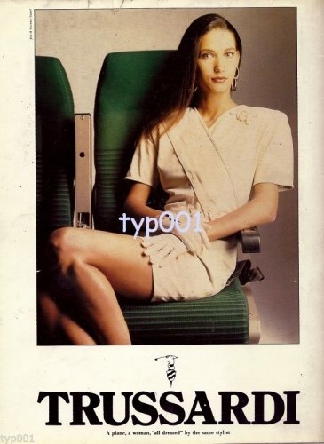 TRUSSARDI - 1988 - A PLANE A WOMAN ALL DRESSED BY SAME STYLIST ALITALIA PRINT AD