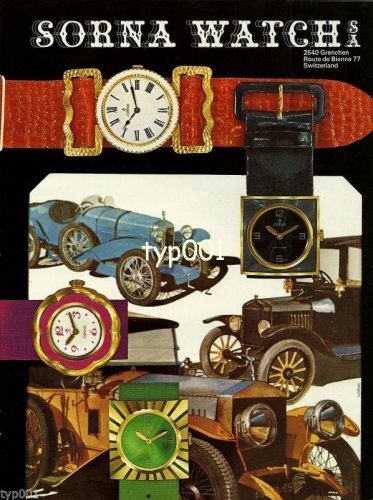 SORNA - 1968 - WATCH MODELS & ANTIQUE CARS VINTAGE PRINT AD