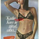 KOM - 1984 - GIRL IN SEXY BLACK LINGERIE LACE PANTY BRA TURKISH PRINT AD