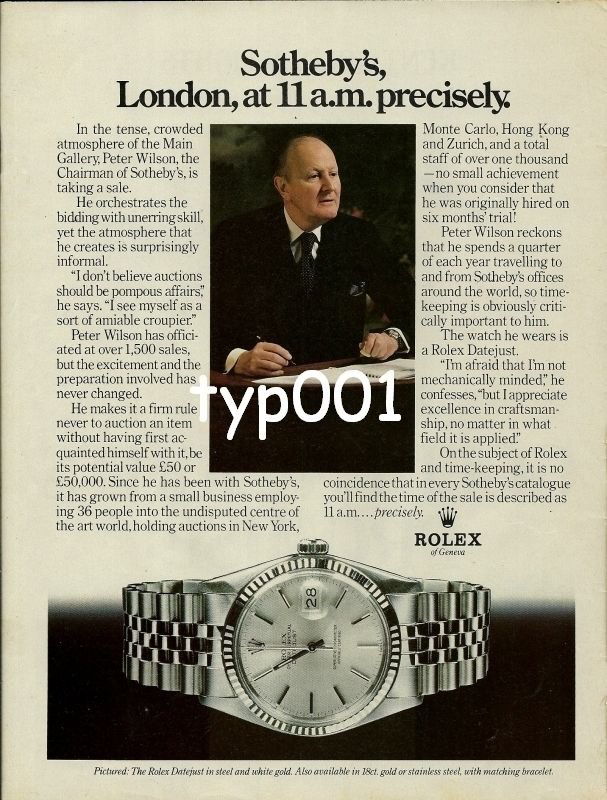 ROLEX - 1979 - SOTHEBY'S LONDON AT 11.00 A.M. PRECISELY PRINT AD
