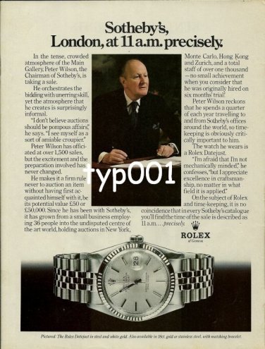 ROLEX - 1979 - SOTHEBY'S LONDON AT 11.00 A.M. PRECISELY PRINT AD