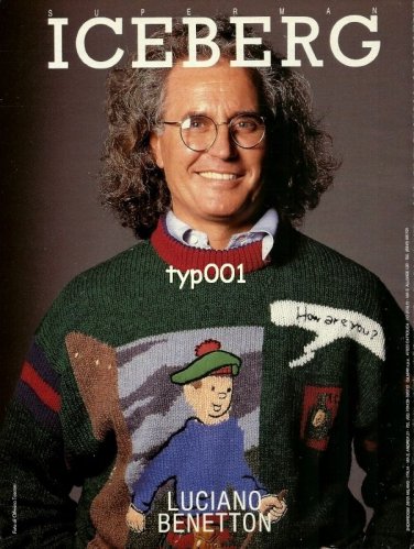 BENETTON - 1986 - LUCIANO BENETTON MODELLING HIS TINTIN SWEATER PRINT AD