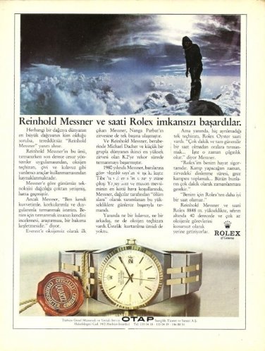 ROLEX - 1987 - REINOLD MESSNER AND HIS ROLEX SUCCEED IMPOSSIBLE TURKISH PRINT AD